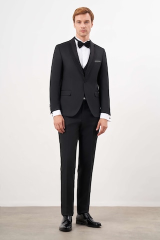 Morven Erkek Siyah Poliviskon Ceromonia Jakar Desen Slim Fit Şal Çıkma Yaka Damatlık 24mc055016001 Siyah