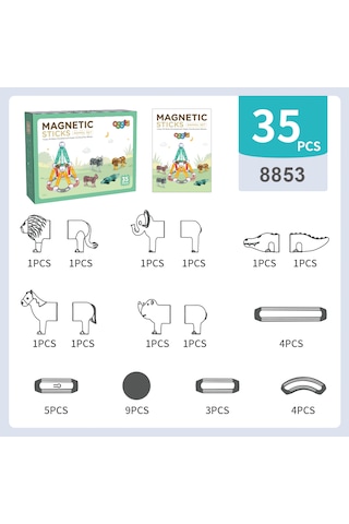Magnetic Sticks 35 Parça Premium Manyetik Bloklar Çubuklar, Bloklar, Setl