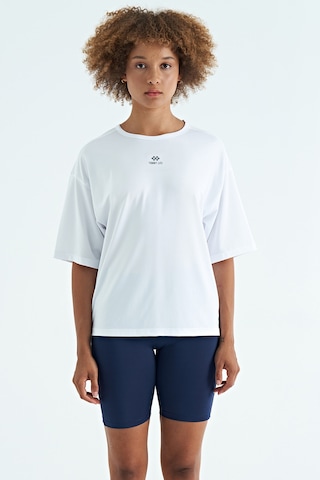 Tommy Life Beyaz O Yaka Baskı Detaylı Oversize Kısa Kol Kadın T-shirt - 97263 Beyaz