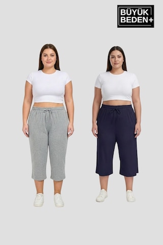 Süperlife Büyük Beden Kadın İkili Set Kapri Şort Rahat Kalıp 3xl-6xl Spr26bsrk591+2 Black-smoked