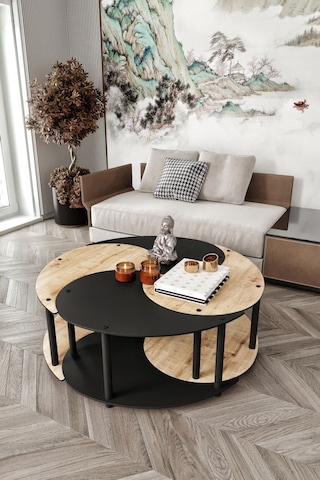 Yin Yang Unıty Serenıty Orta Sehpa 4 Lü Safir Meşe Siyah 90 Cm Siyah