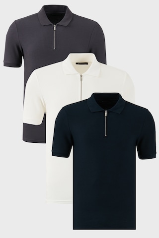 Buratti Pamuklu Regular Fit Yarım Fermuarlı 3'Lü Paket Erkek Polo Yaka T Shirt 5902434S3 Ekru-Antrasit-Indigo