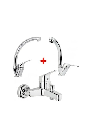 Mix Banyo Bataryası Lavabo - Evye 3 Lü Avantajlı Set Gümüş
