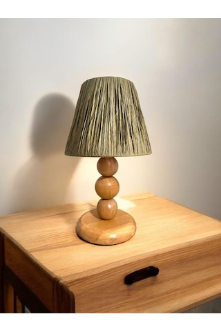 Hasır El Yapımı Bohem Ahşap Ayaklı Rustik Abajur