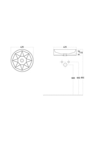 Lucco Diamante 42 CM Tezgah Üstü Yuvarlak Lavabo Beyaz