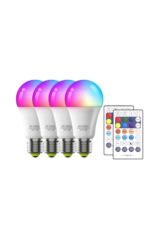 Springsun 4 Adet E26 9w Wifi Akıllı Ampul Seti - 16m Renk + Rgbcw, Alexa/google Ses Kontrolü, 2 Adet Kumanda, 100-130v RGB