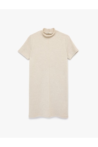 Koton Hafif Dik Yaka Kısa Kollu Slim Fit Mini Elbise Bej 6sak80053ek Ekru