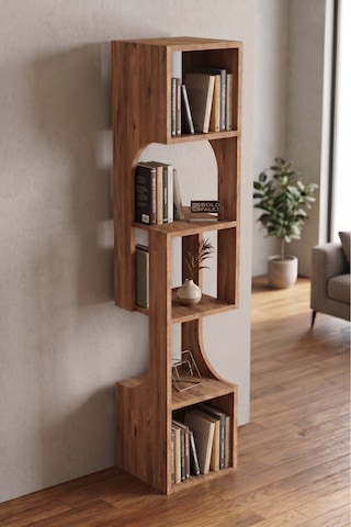 5 Katlı Modern Ahşap Dekoratif Kitaplık Ve Raf Ünitesi