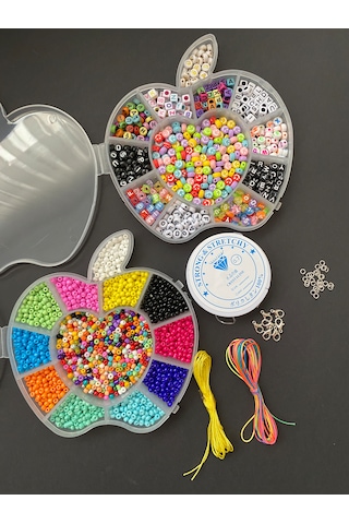 Kum Boncuk Harf Boncuk Elma Desenli Kutuda Takı Yapım Malzemleri