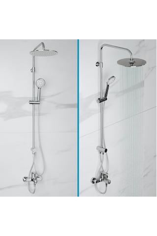Adell Lido Rain Duş Sistemi + Lento Banyo Bataryası 2 Parça Set Parlak Krom Krom