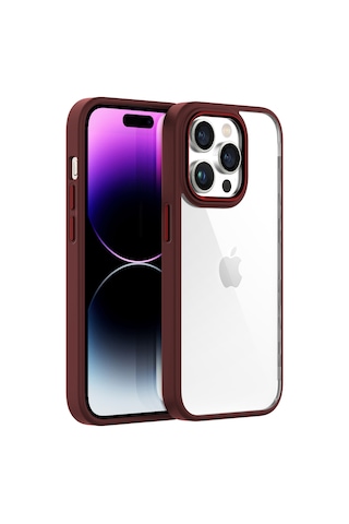 Buff Apple Uyumlu iPhone 14 Pro Max Avantaj Paket - 2x5d Ekran Koruyucu + Air Bumper Kılıf + Lens Koruyucu Bordo