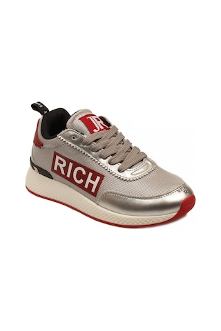 J. Richmond 110 A Gri Kırmızı Detaylı Kumaş Ve Deri Karışımı Kadın Sneacker Kırmızı