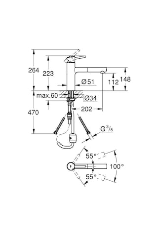 Grohe Eviye Bataryası Spiralli Tek Akış Concetto Krom - 31129001