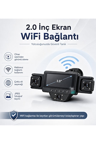 Araç İçi 5 Kameralı Wifi Kayıt Kamerası 2.0 İnç Ekran Full Hd 1080p 170 Geniş Açı