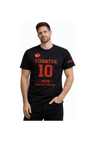 Novalisse Erkek Türkiye Baskılı Tişört 2026 Dünya Kupası Taraftar Forma T-shirt - Siyah Çoklu Renk