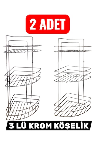 2 Adet Banyo Köşeliği Üçlü Köşe Duş Rafı Şampuanlık Paslanmaz