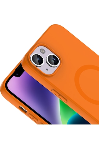 iPhone Uyumlu 13 Kılıf M-safe Şarj Özellikli Klfs Aris Silikon Kapak - Turuncu
