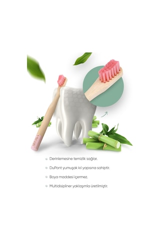 Tbrush Pembe Doğal Bambu Vegan Diş Fırçası - Soft (yumuşak) + Paslanmaz Çelik Dil Temizleyici