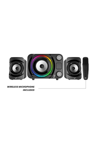 Ecco7 Btu Rgb Led Işıklı 2+1 Ses Sistemi Bluetooth Hoparlör Fm Radyolu Karaoke Mikrofonlu Speaker Tv Pc Bilgisayar Uyumlu 50w 2.1 Kanal Hafıza Kartı Ve Usb Girişli Subwoofer