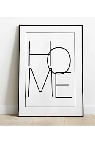 1 Adet "home" Yazılı Siyah Çerçeve Görünümlü Ahşap Duvar Tablosu A4 21 X 29.7 A4 Home
