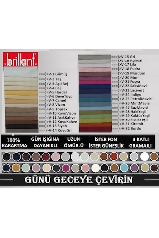 Brillant Blackout %100 Karartma Güneşlik Fon Perde 32 Renk