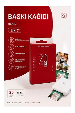Hanin Mini Yazıcı Fotoğraf Kağıdı Anında Baskı - 20 Adet