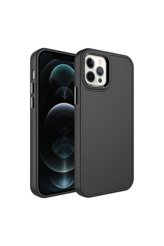 Apple Uyumlu iPhone 14 Pro Kılıf Metal Çerçeve Ve Buton Tasarımlı Sert Zore Botox Kapak Siyah