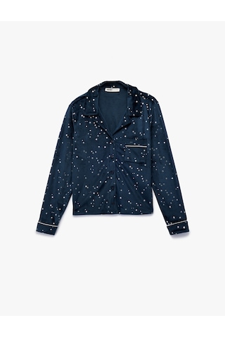 Koton Rahat Kalıp Uzun Kollu Gömlek Yaka Yıldızlı Kadife Pijama Üstü Lacivert Desenli 6wlk40172mk Lacivert Desenli