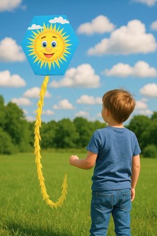 Altıgen Uçurtma Mutlu Güneş 50mt İpli