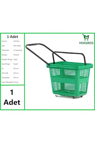 Tekerlekli Plastik Market Alışveriş El Sepeti 54 Litre Yeşil 1 Adet