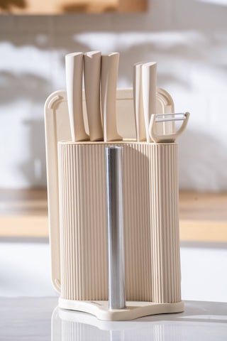 Acar Cooper 8 Parça Standlı Kesme Tahtası Ve Bıçak Seti Krem