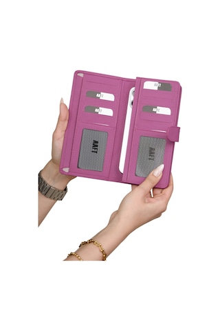 Mft Leather Hakiki Deri Unisex Cüzdan Twist 2323 Flother Mat Pembe
