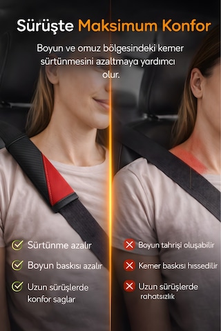 Emniyet Kemeri Kılıfı 2 Adet Deri Carbon Yumuşak Dolgulu Boyun Konfor Emniyet Kemer Pedi - Kmrx1