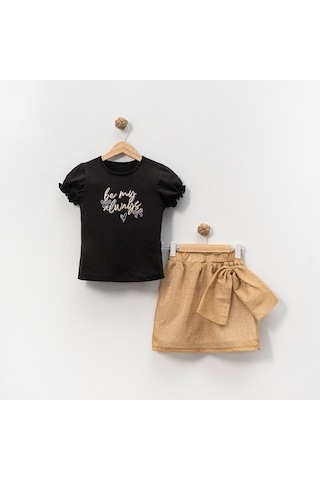 Overdo Kids Kız Çocuk Kısa Kol T-shirt Simli Etek Takım Siyah