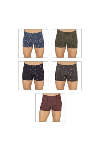 Kompedan Erkek 5'Li Paket Pamuklu Likralı Modal Desenli Boxer 11113-Desenli