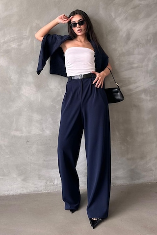 Madmext Lacivert Çift Pileli Kemerli Pantolon Mg2330 Lacivert