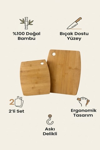 Makri Home 2 Li Bambu Kesme Tahtası Ve Sunum Seti Doğal Ahşap, Dayanıklı, Çok Amaçlı Mutfak Kesim Panosu Ahşap