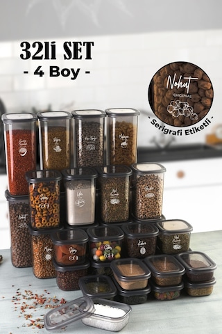 Vienev Beyaz Serigrafili 32li Peggy Kare Ve Dikdörtgen Saklama Kabı Seti 8x 1,75, 1,2, 0,55,400 Ant Çok Renkli