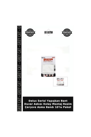 Delux Serisi Yapışkan Bant Duvar Askısı Kolay Montaj Resim Çerçeve Asma Bandı 10'lu Paket