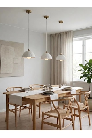 El Yapımı Kil Sarkıt Lamba - Wabi Sabi Dekoratif Led Avize - 25 Cm Beyaz