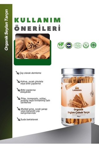 Organik Seylon - Seylan Çubuk Tarçın 75g- Organic Ceylon Cinnamon Sticks 75g Cam