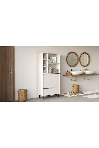 Robin Home Lidya Banyo Dolabı Çok Amaçlı Dolap 3 Kapaklı Metal Ay Beyaz