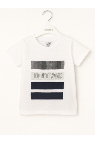 Nanica Kids Erkek Çocuk Aplikeli Don't Care Yazılı T-shirt-16004 Beyaz