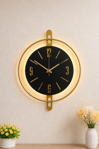 Pey Aksesuar Işıklı Orijinal Metal 40x50 Cm - İskandinav Metal Duvar Saati 50x70 Büyük Boy Cm Metal Ahşap Ve Işığın Muhteşem Uyumu Duvar Saati Dekoratif Meta -yeni Metal-gold-siyah-gold Ahşap-m54-gold-beyaz-siyah-siyah