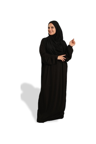 2 Parça Namaz Elbisesi Viskon Düz 2504 01 Siyah