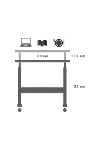 Yükseklik Ayarlı Çalışma Masası - Antrasit Beyaz Tekerli 80x40 Antrasit - Beyaz