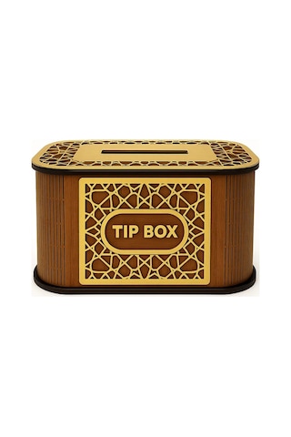 Kilitli Ahşap Bahşiş Kutusu Tip Box Aynalı Altın Renk Pleksi Kaplamalı Kumbara