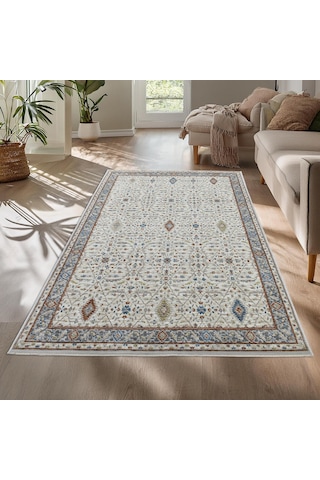 Motto Vintage Modern Dokuma Halı Oturma Odası Salon Halısı Y969a Wv15 Krem