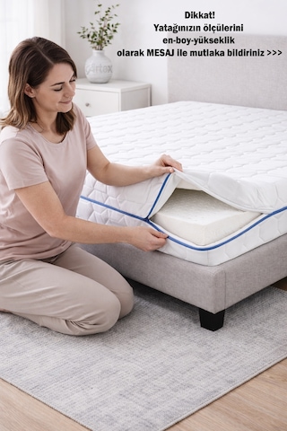 Artex Kılıf İnci 140x190 Yatak Kılıfı Koruyucusu Yatak Örtüsü Fermuarlı Kapitone Zippered Mattress Cover Çift Kişilik Beyaz