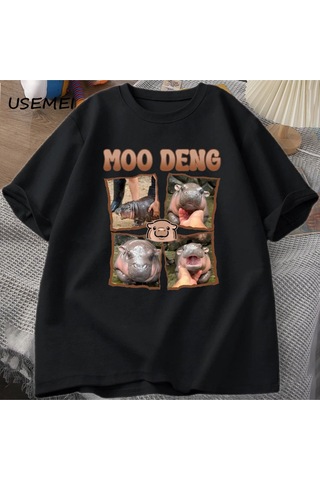 Startmore Moo Deng Rap T Shirt Seviyorum Moo Deng Komik Bebek Hippo Sevgilisi T-shirt Rahat Pamuk Erkek 3035 Siyah